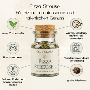 Pizza Streusel Gewürzmischung zum Würzen von Pizza Tomatensauce und italienischen Gerichten, Ritualmanufaktur, Glut & Korn