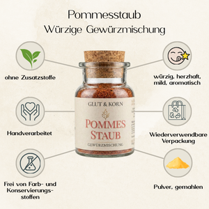 Pommesstaub Gewürzmischung zum Würzen von Pommes und Kartoffeln, Ritualmanufaktur, Glut & Korn