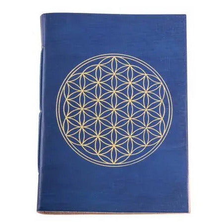 Schreibbuch Lebensblume im Ledereinband in blau und gold Berk
