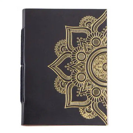 Schreibbuch Mandala im Ledereinband in schwarz und gold Berk