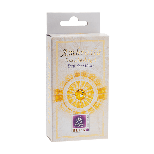 Verpackung von Räucherpyramide Ambrosia, Inhalt: 8 Kegel circa  20g und Halter für Herzöffnung - Ritualmanufaktur.de