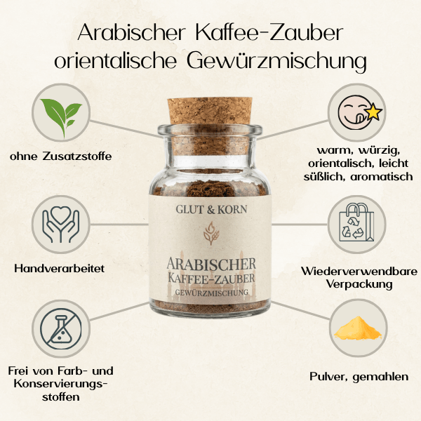 Vorteile Arabischer Kaffee-Zauber Gewürzmischung für Kaffee, Ritualkakao, kakao, Tee und warme Speisen, Ritualmanufaktur Glut & Korn