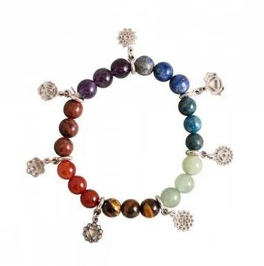 Armband mit Chakra Halbedelsteinen und Symbolen - Ritualmanufaktur.de