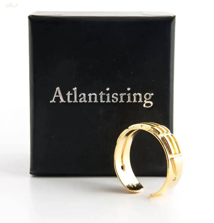 Atlantisring Handarbeit vergoldet offen in 925 Sterling Silber in Herrengröße - Ritualmanufaktur.de