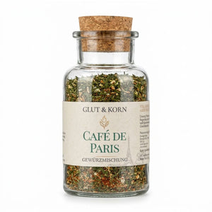 Nahaufnahme, Café de Paris klassische Gewürzmischung für Soßen und Dip und zum Verfeinern von Gemüse und Fleisch, 110g, Ritualmanufaktur Glut & Korn