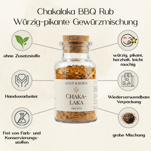 Vorteile von Chakalaka Gewürzmischung, BBQ Rub perfekt für ein Dry Rub mit Fleisch, Gemüse oder Alternativen, 130g, Ritualmanufaktur Glut & Korn