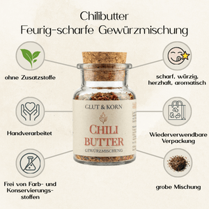 Chilibutter Gewürzmsischung zum Würzen von Speisen und Erstellung von Chilibutter, sehr scharf, Ritualmanufaktur, Glut & Korn