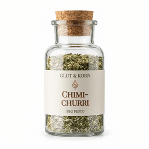 Nahaufnahme Chimichurri Gewürzmischung, optimal als BBQ Pesto zum Anmsichen mit Öl, perfekt für Fleisch, Gemüse und Alternativen, 130g, Ritualmanufaktur, Glut & Korn