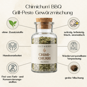 Vorteile für Chimichurri Gewürzmischung, optimal als BBQ Pesto zum Anmsichen mit Öl, perfekt für Fleisch, Gemüse und Alternativen, 130g, Ritualmanufaktur, Glut & Korn