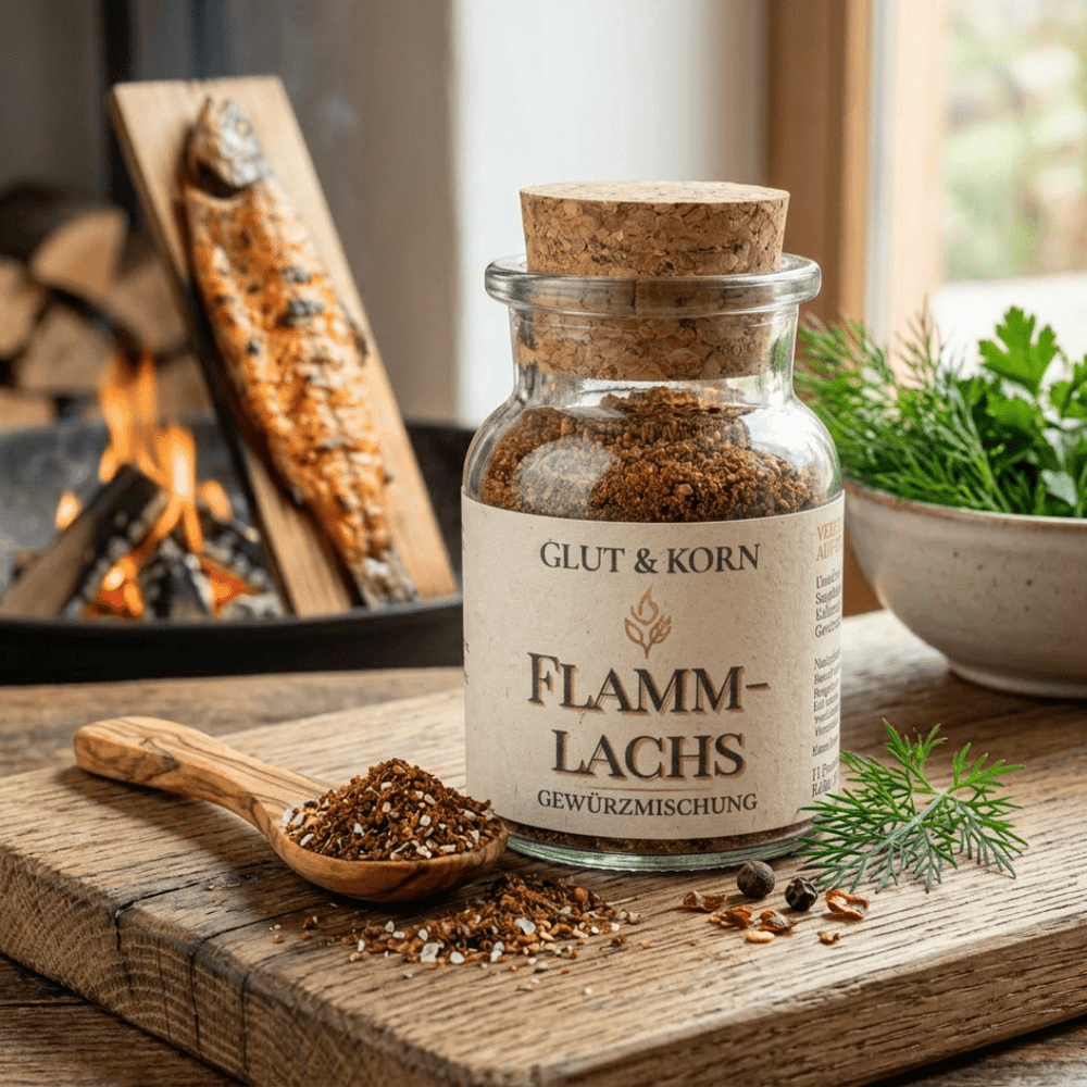 Flammlachs Gewürzmischung für Verfeinern von Fisch und BBQ, Ritualmanufaktur Glut & Korn