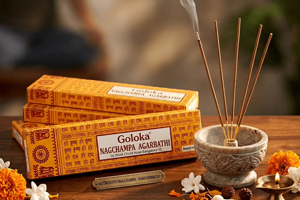Goloka Nag Champa Räucherstäbchen Gold - Ritualmanufaktur.de
