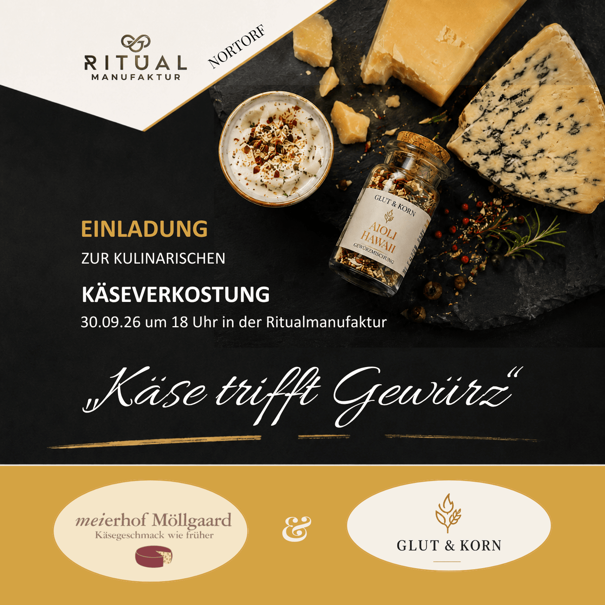 Banner Käse trifft Gewürz, Käseverkostung mit Gewürz