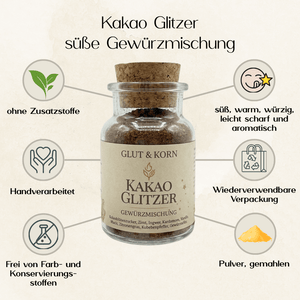 Vorteile Kakao Glitzer, süße Gewürzmischunge für Kakao und Speisen, Ritualmanufaktur Glut & Korn