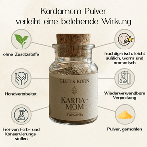Vorteile Kardamom Pulver, aus Tansania zum Würzen deiner Speisen, Ritualmanufaktur Glut & Korn