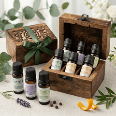 Kleiner Starter 6 ätherische Öle und eine Handgeschnitze Box - Ritualmanufaktur.de