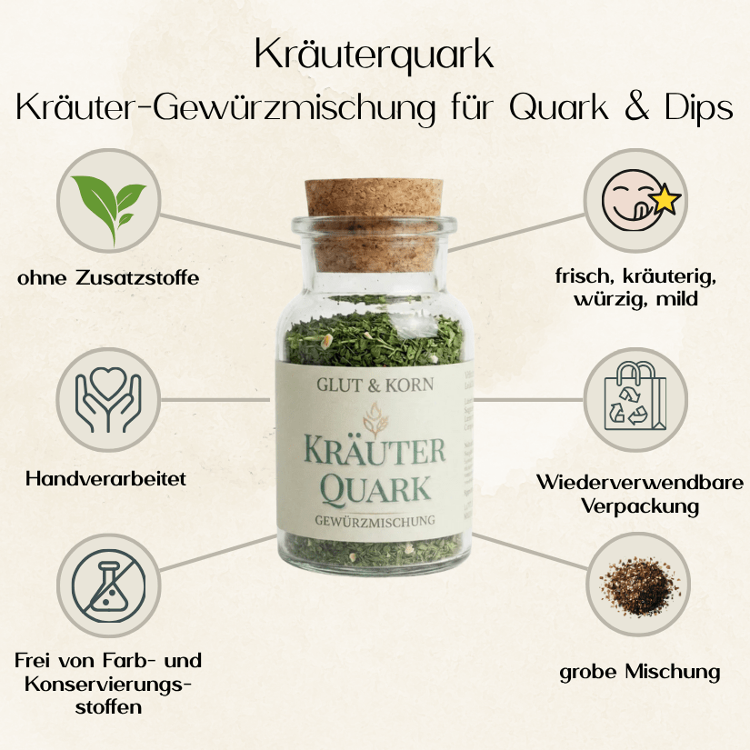 Kräuterquark Gewürzmischung zum Verfeinern von Quarks und Dip, frische Gewürzmischung, Ritualmanufaktur Glut & Korn