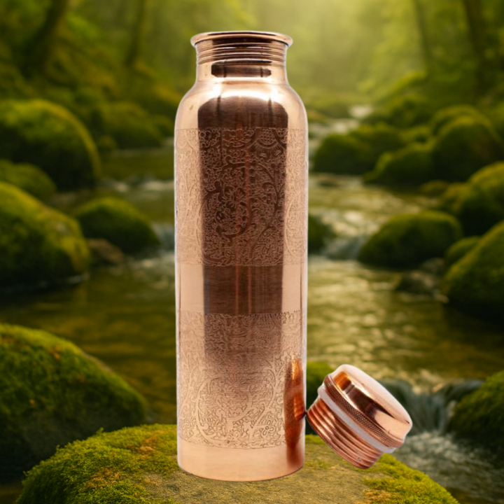 Kupfer Trinkflasche Blumenmeer 900 ml - Ritualmanufaktur.de