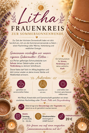 Mehr Informationen zu Litha Sommersonnenwende, Event, Frauenkreis, wir machen Schmuck für die Gebärmutter und trinken zeremonieller Kakao, 39€, Ritualmanufaktur