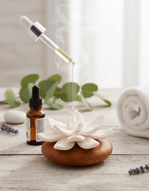 Lotus Aura Duftstein Keramik & Akazienholz - Ritualmanufaktur.de