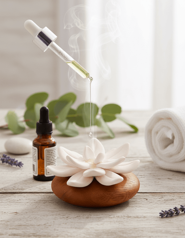 Lotus Aura Duftstein Keramik & Akazienholz - Ritualmanufaktur.de