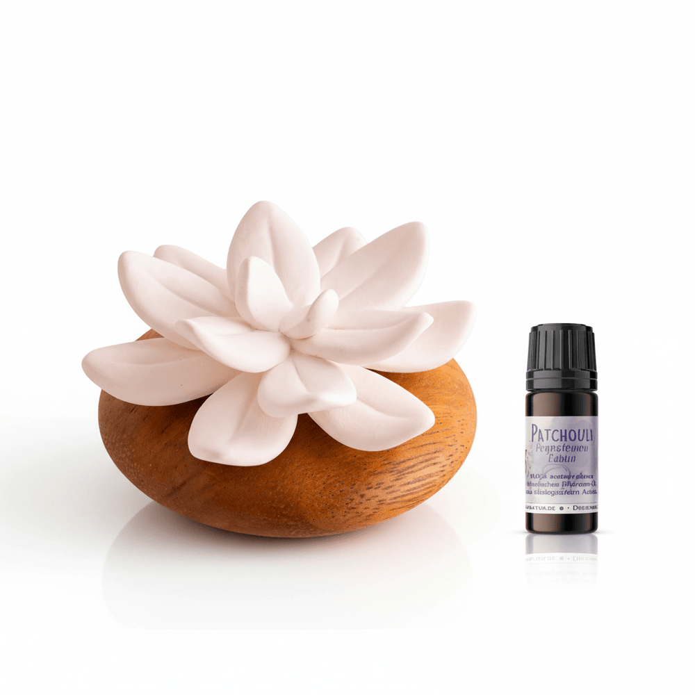 Lotus Aura Duftstein Keramik & Akazienholz - Ritualmanufaktur.de