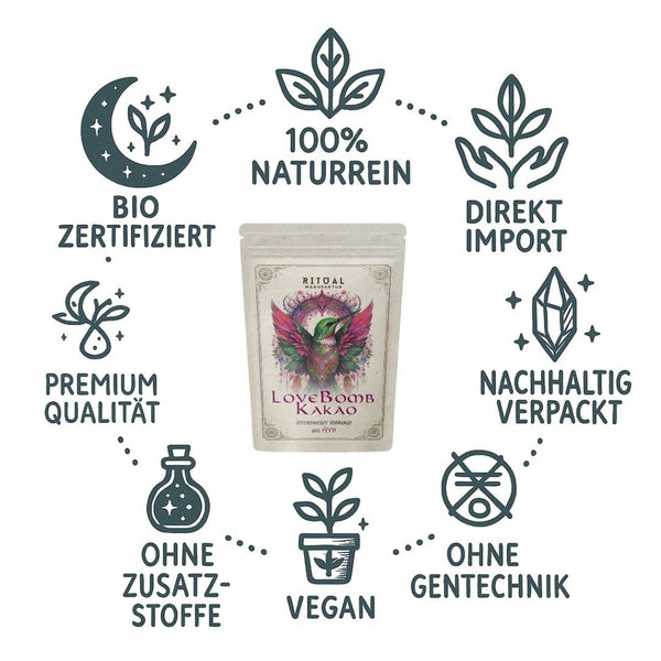 LoveBomb Bio Zeremonie - Kakao Criollo Rohkakao aus Peru - Ritualmanufaktur.de