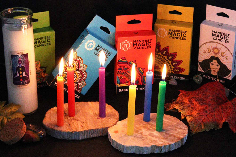 Magische Kerzen Chakra durchfärbt - Ritualmanufaktur.de