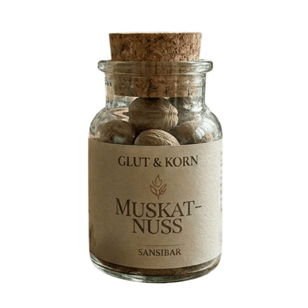 Muskatnuss, ganze Nüsse, zum Verfeinern von Speisen, Ritualmanufaktur, Glut & Korn