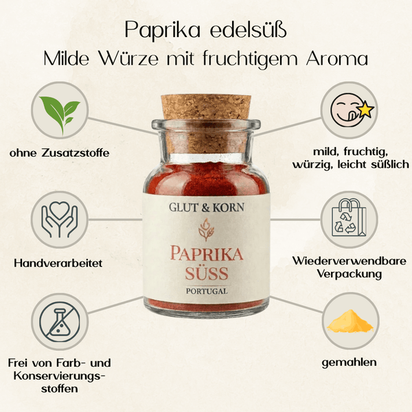 Milde Würze mit fruchtigem Aroma, Paprika edelsüß Gewürz, Ritualmanufaktur