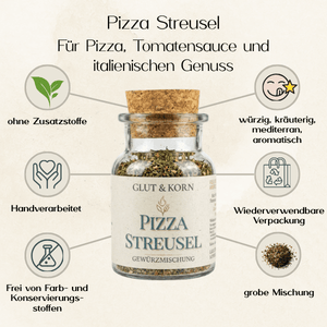 Pizza Streusel Gewürzmischung zum Würzen von Pizza Tomatensauce und italienischen Gerichten, Ritualmanufaktur, Glut & Korn