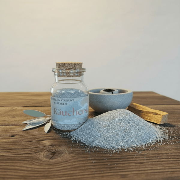 Nahaufnahme Räuchersand Feiner Quarzsand, 200g, für sicheres Räuchern, Ritualmanufaktur.de