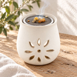 Räucherstövchen Blume aus Ton mit Sieb - Ritualmanufaktur.de