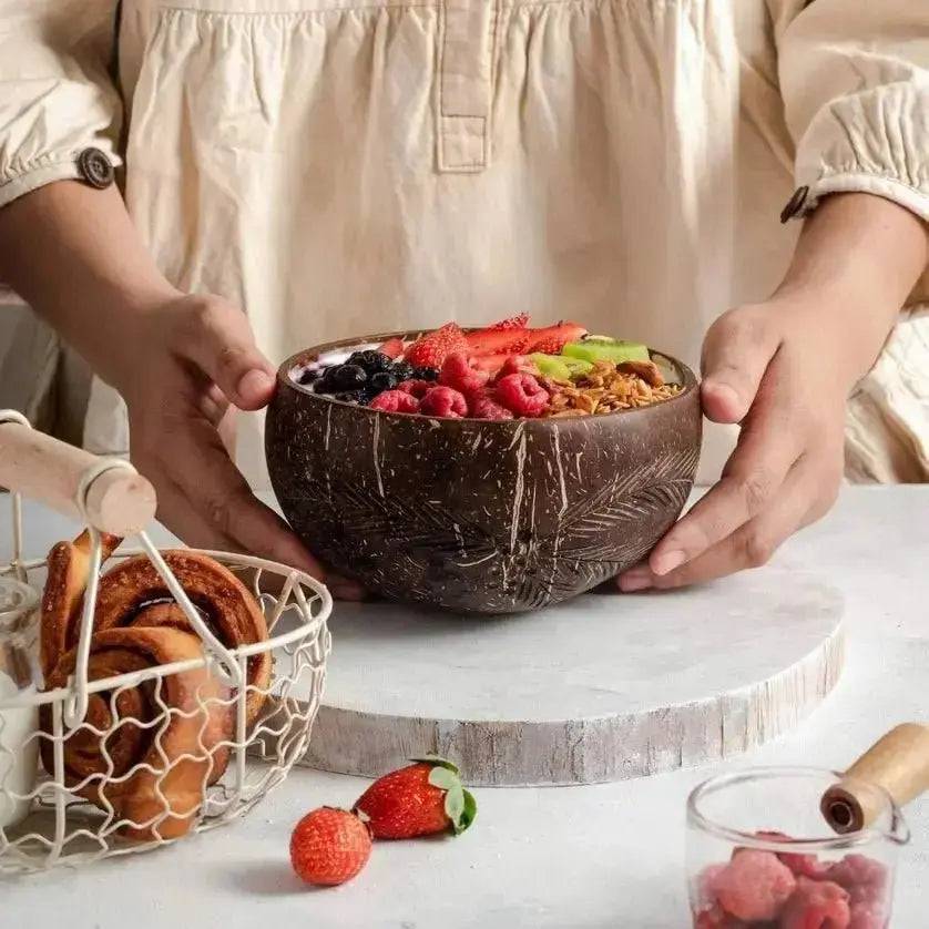 Kokos Schale Federtraum im 2er Set aus Handfertigung mit Holzlöffel - Ritualmanufaktur.de