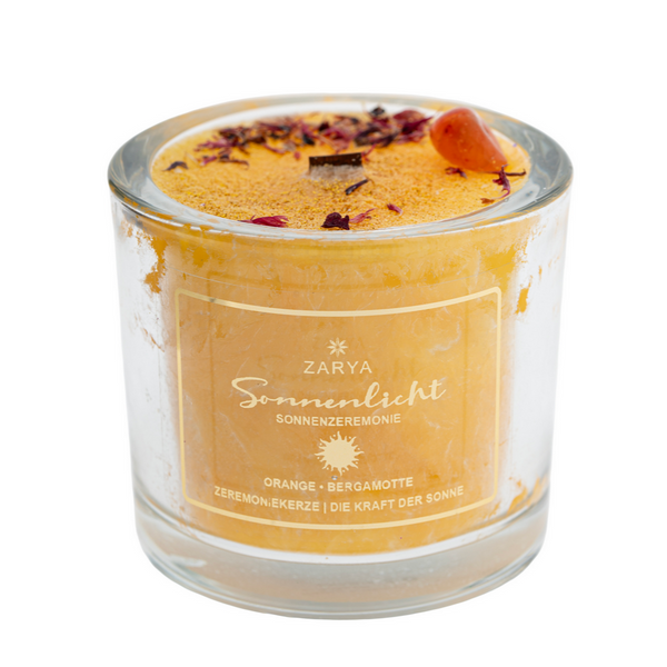 Transformationskerze Sonnenlicht I Orange, Bergamotte & Karneol - Ritualmanufaktur.de