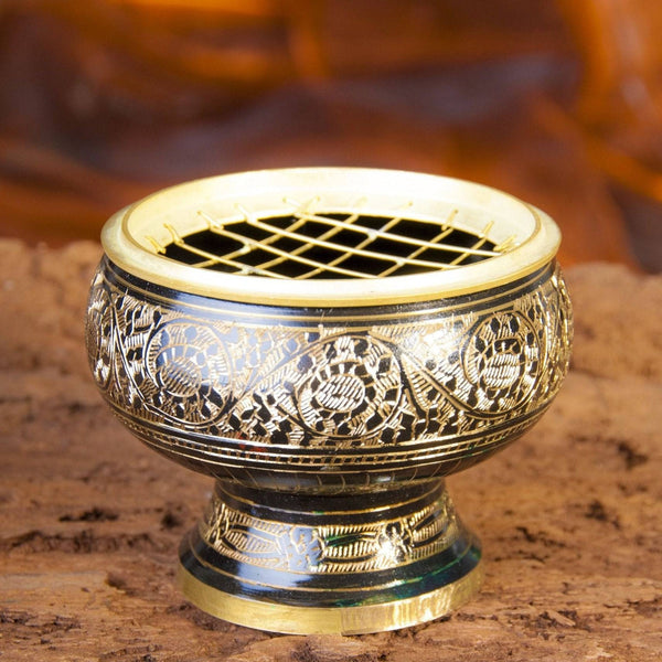 Netzräuchergefäß schwarz / gold Ø ca. 6 cm, klein - Ritualmanufaktur.de