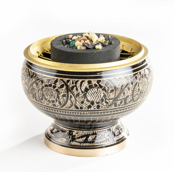 Netzräuchergefäß schwarz / gold Ø ca. 6 cm, klein - Ritualmanufaktur.de