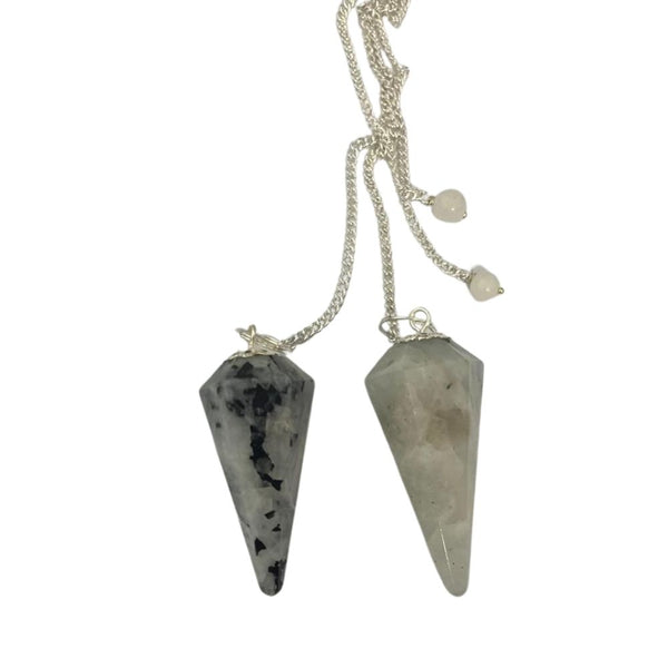 Regenbogenmondstein Sechskantpendel Weissagung - Ritualmanufaktur.de