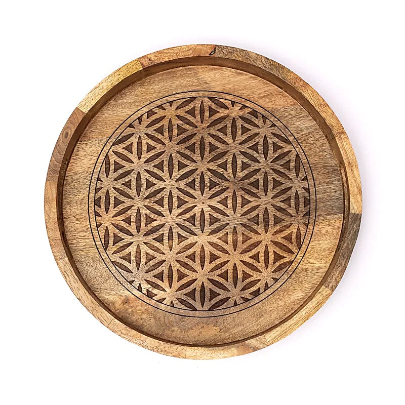 Serviertablett Blume des Lebens Mangoholz - Ritualmanufaktur.de