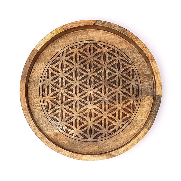 Serviertablett Blume des Lebens Mangoholz - Ritualmanufaktur.de