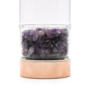 Teeflasche Kristallglas Roségold mit Amethyst - Ritualmanufaktur.de