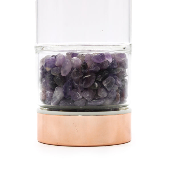 Teeflasche Kristallglas Roségold mit Amethyst - Ritualmanufaktur.de