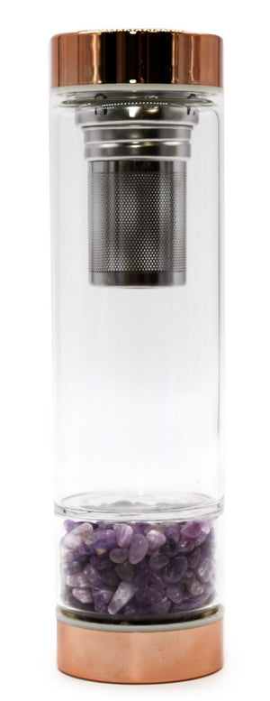 Teeflasche Kristallglas Roségold mit Amethyst - Ritualmanufaktur.de