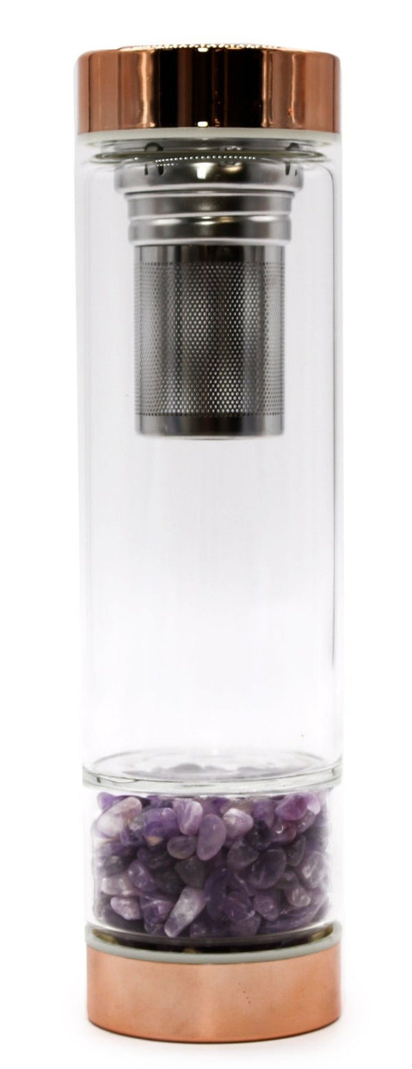 Teeflasche Kristallglas Roségold mit Amethyst - Ritualmanufaktur.de
