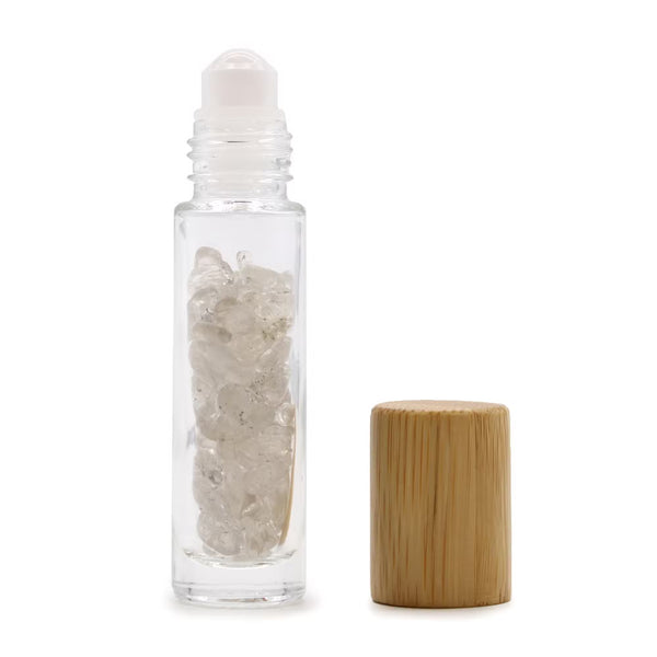 Gem stone roll-on glass bottle