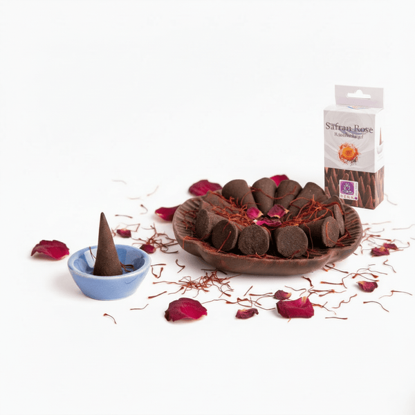 Safran und Rose RäucherkegeL - Ritualmanufaktur.de