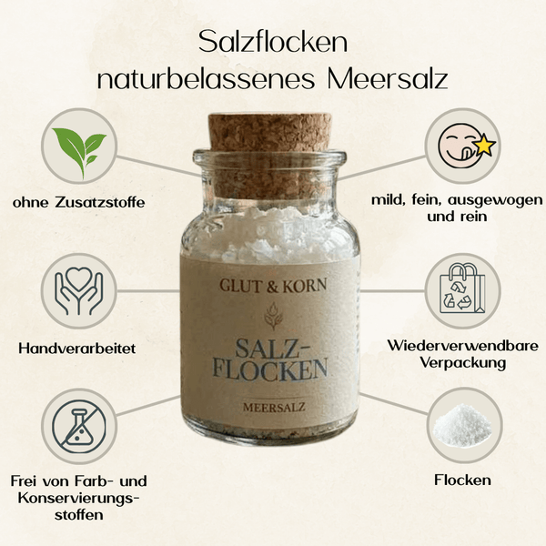 Vorteile Salzflocken, naturbelassenes Meersalz, zum Salzen von Speisen und Ritualkakao, Ritualmanufaktur, Glut & Korn