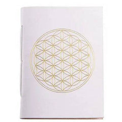 Schreibbuch Lebensblume im Ledereinband in weiss und gold - Ritualmanufaktur.de