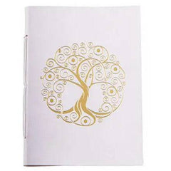 Schreibbuch Yggdrasil mit Ledereinband in weiß und gold - Ritualmanufaktur.de