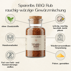 Vorteile von Spareribs BBQ Gewürz, BBQ Rub, zur Verwendung als Marianne für Fleisch, Tofu oder Gemüse, für ein besonderes Grillerlebnis, 140g, Ritualmanufaktur.de Glut & Korn