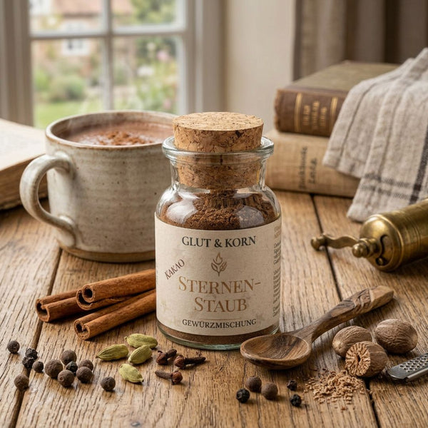 Sternenstaub Kakao Gewürzmischung - 50g, als Topping für Kakao oder Kaffee, auch passend zu warmen Getränken oder Gebäck, Ritualmanufaktur.de Glut & Korn